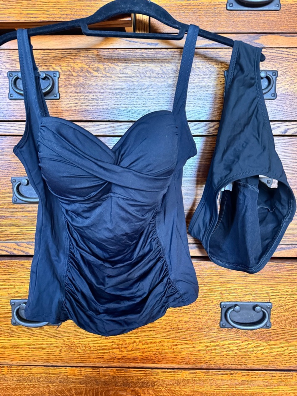 La Blanca Black Ruched Tankini Top with Matching Bottoms